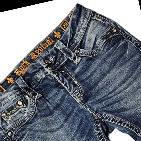 Rock Revival Blue Skinny Jeans with Ornate Embellishments - Picture 2 of 9